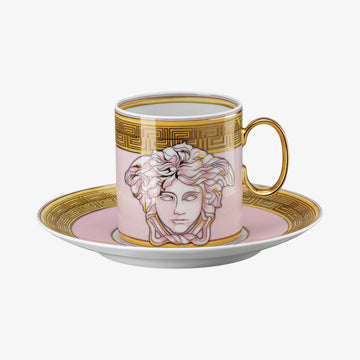 Cup/Saucer 4 tall, Pink Coin, Medusa Amplified