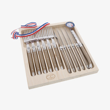 Bestikssæt 6 knive + 6 gafler taupe Laguiole