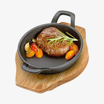 Rund Serveringspande med 2 håndtag og træplade