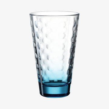 Optic glas fra Leonardo der kan indeholde 300 ml og kommer i en flot blaa farve.